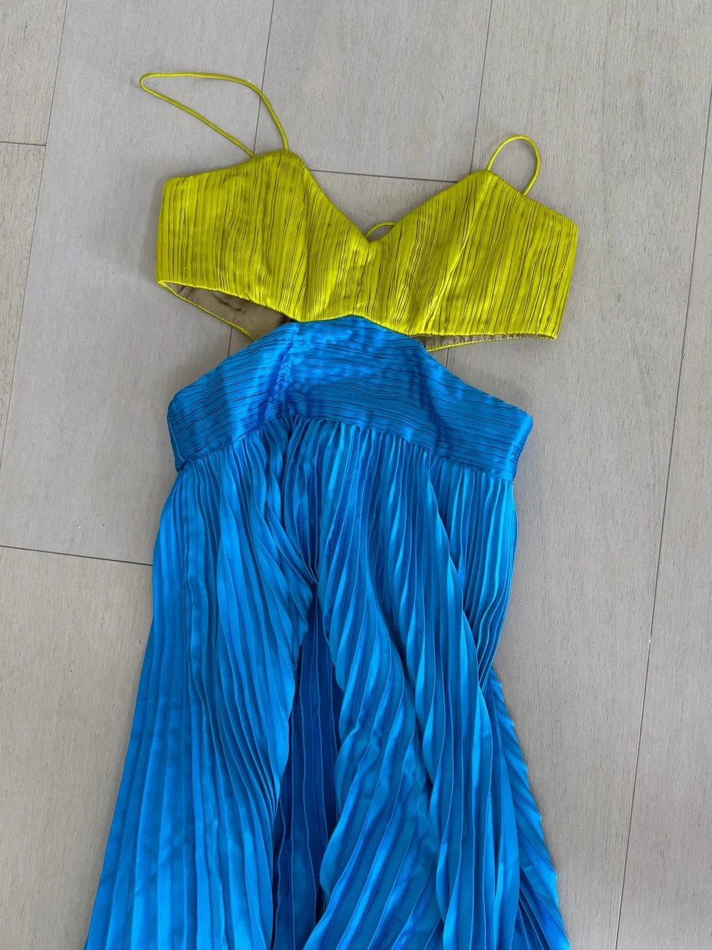 AMUR ELODIE Pleated Maxi Dress in Lime & Aqua SZ 4